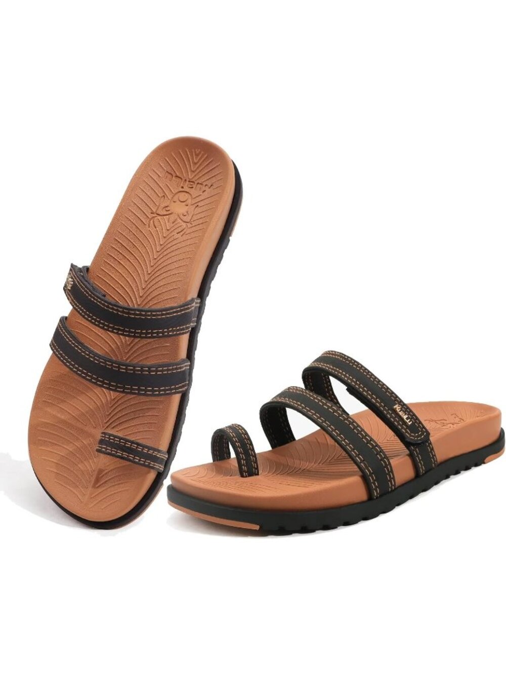 Women's Black Khaki Slides Sandals With Arch Support Comfort Plantar Fascistic